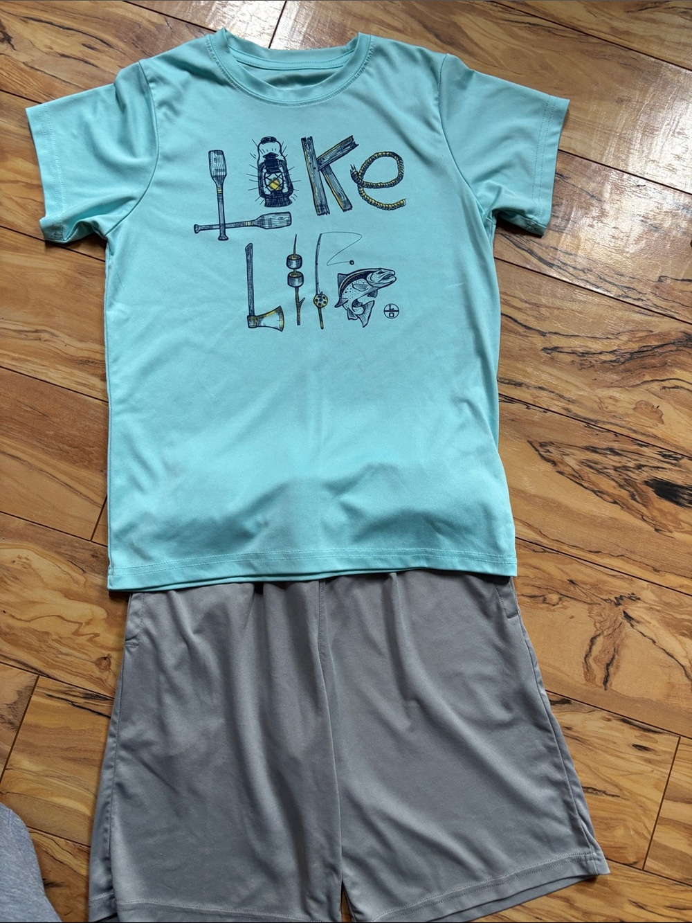 Kids Light Blue 'Lake Life' Graphic Tee and Shorts